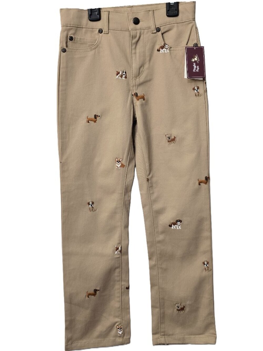 Gymboree Playful Pup Pant 6 Khaki Twill Embroidery Dogs Adjust Waist School BTS